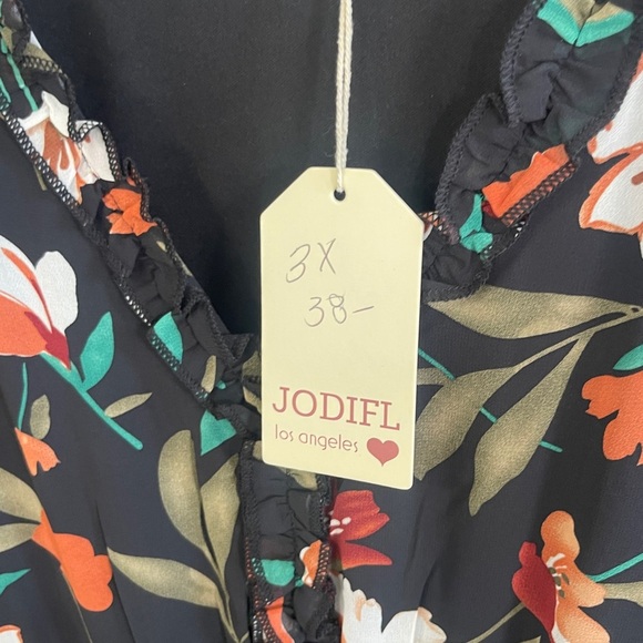 Jodifl Maxi Dress Women 3X Plus Black Fall Floral  Lined Elastic Waist Ruffles - Picture 4 of 8